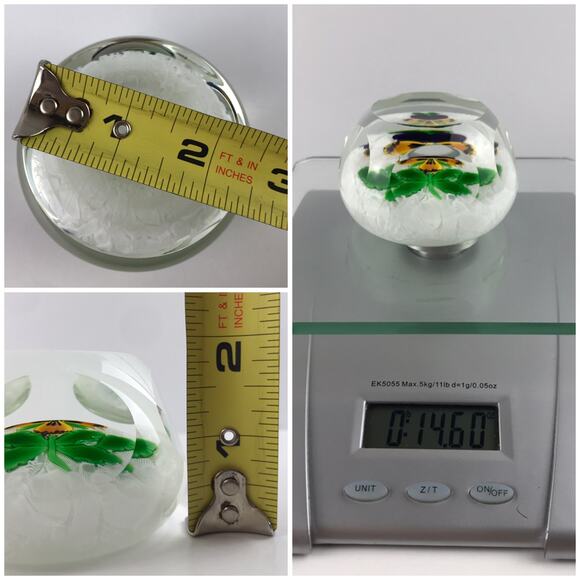 Perthshire 2000C Large Pansy Lampwork Flower Faceted Lace Ground Paperweight COA - Picture 10 of 16